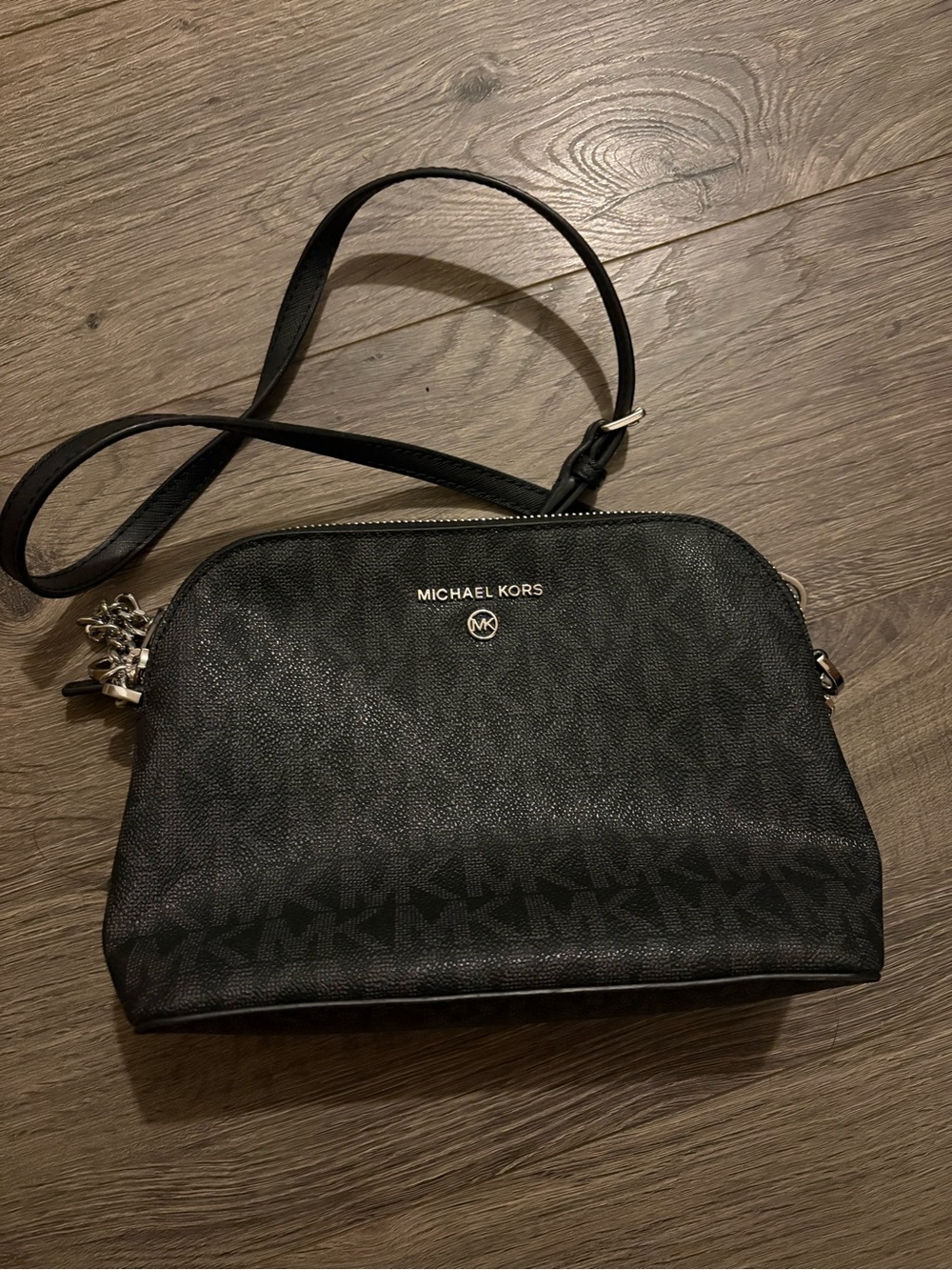 Michael Kors Black Logo Crossbody with Silver Hardware